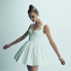 NAZLICEREN Leanne Satin Mini Dress in Lily White Bridal